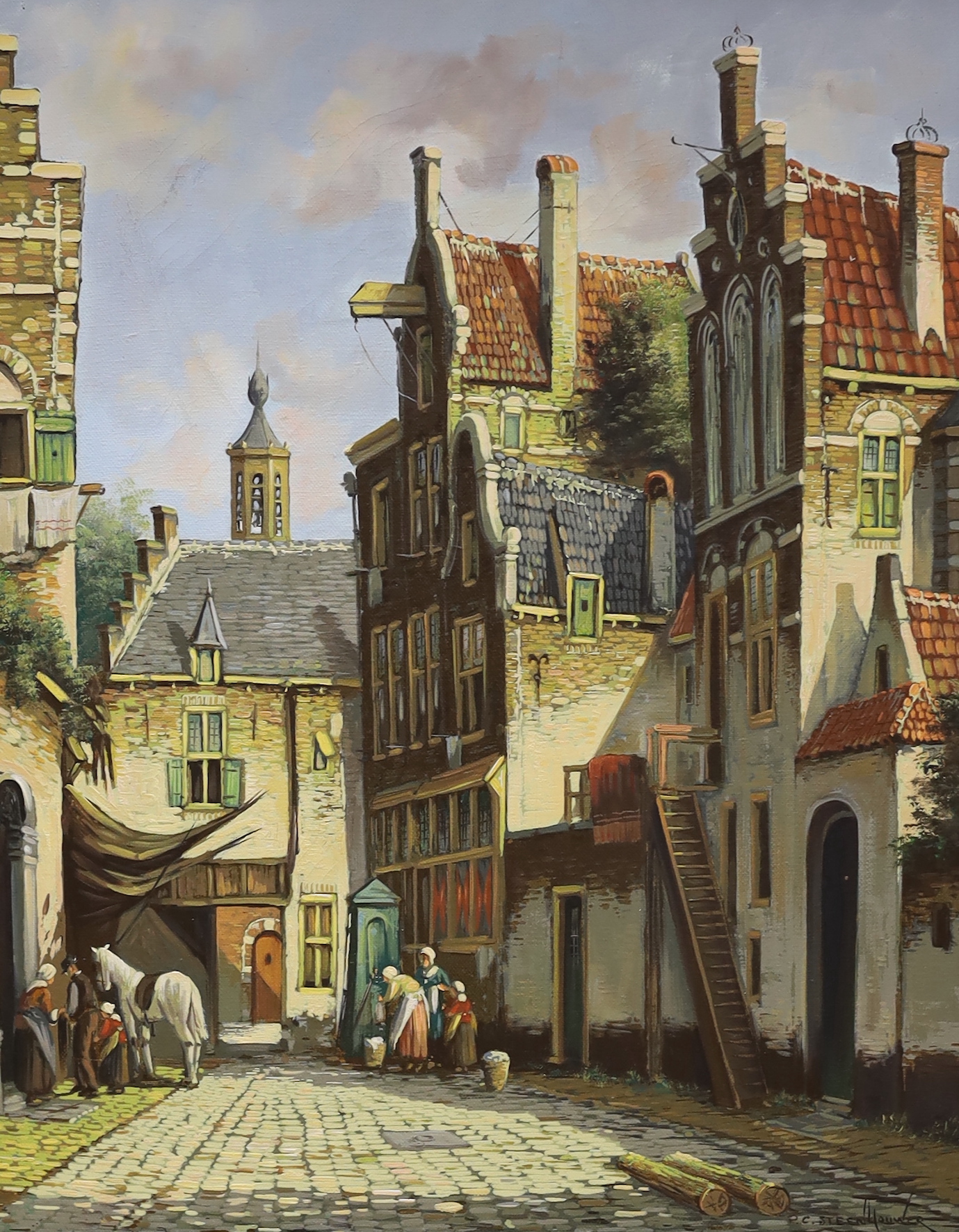 Pieter Cornelis Steenhouwer (1896-1972), oil on panel, Dutch street scene, signed, 49 x 39cm